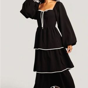 Baltic Born Black Dress with White Accents